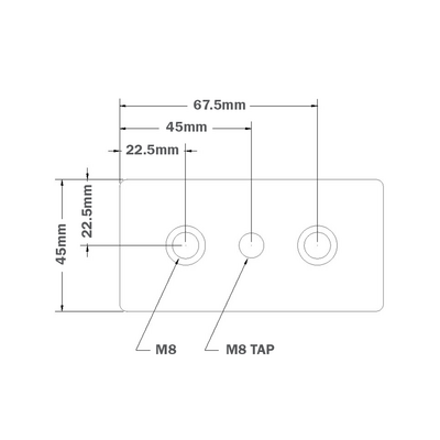 32-4590M10S-1SS MODULAR SOLUTIONS MOUNTING PLATE 45 X 90 M10 THREADED THRU HOLE